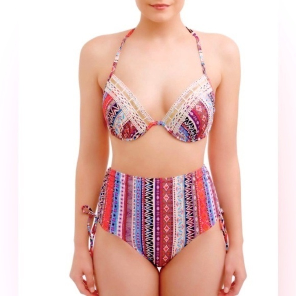 2 PIECE Time and Tru Women’s Boho Boardwalk Push-Up Swimsuit Bikini 2PC Set